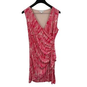 New York & Co Dress XL Sheath Faux Wrap Ruched V-Neck Short Jersey Fitted Print